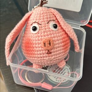 Pink Crochet Pig Keychain